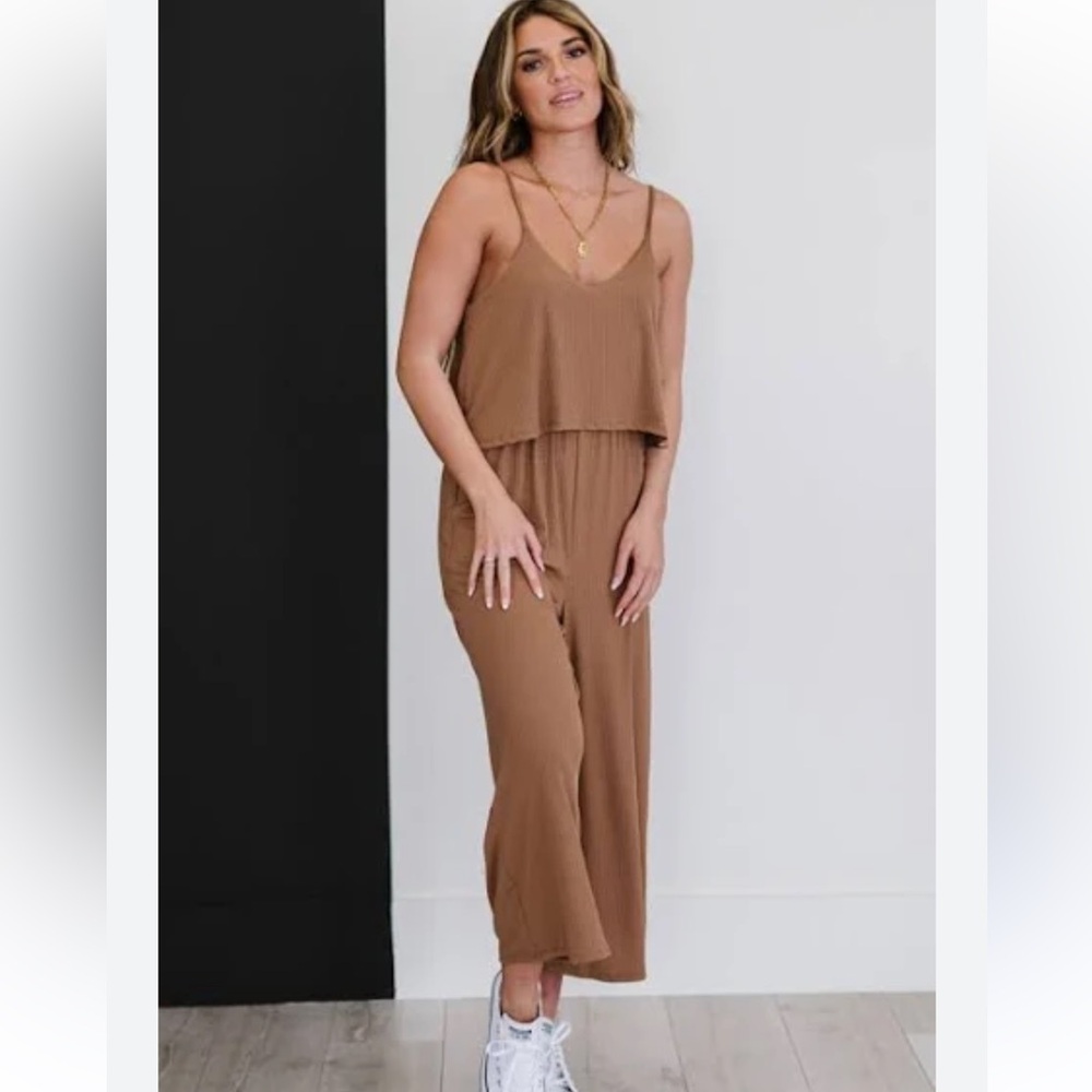 Zenana Outfitters Tan Sleeveless Jumpsuit